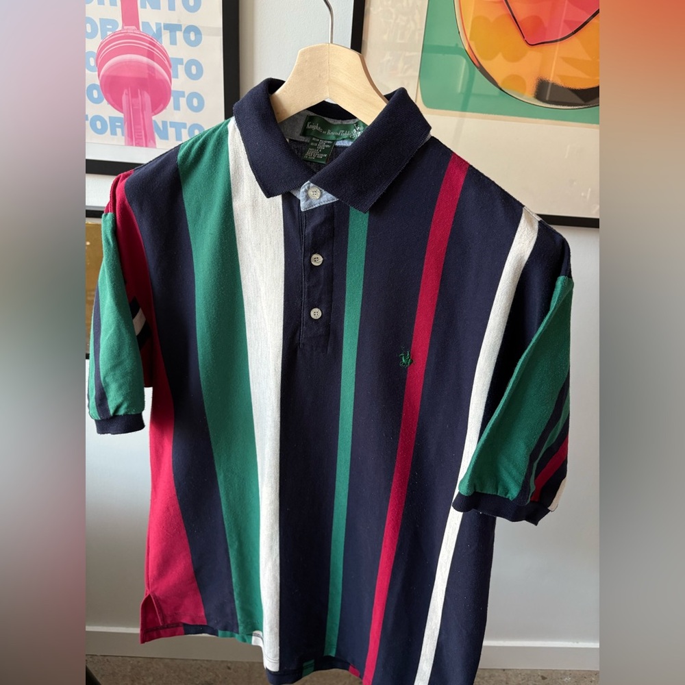Knights Of The Round Table VTG Polo Shirts S/S Bundle Of 2 Multi Colour Strip L - Picture 3 of 11